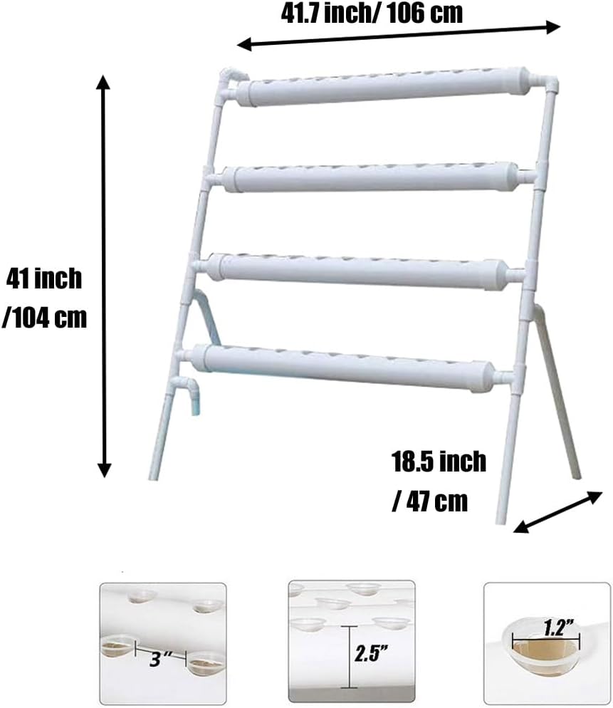 29. Sistema de cultivo hidropónico de PVC, 36 sitios, 4 tubos, kit de cultivo para verduras de hoja, kit hidropónico de 4 capas con bomba de 110 V