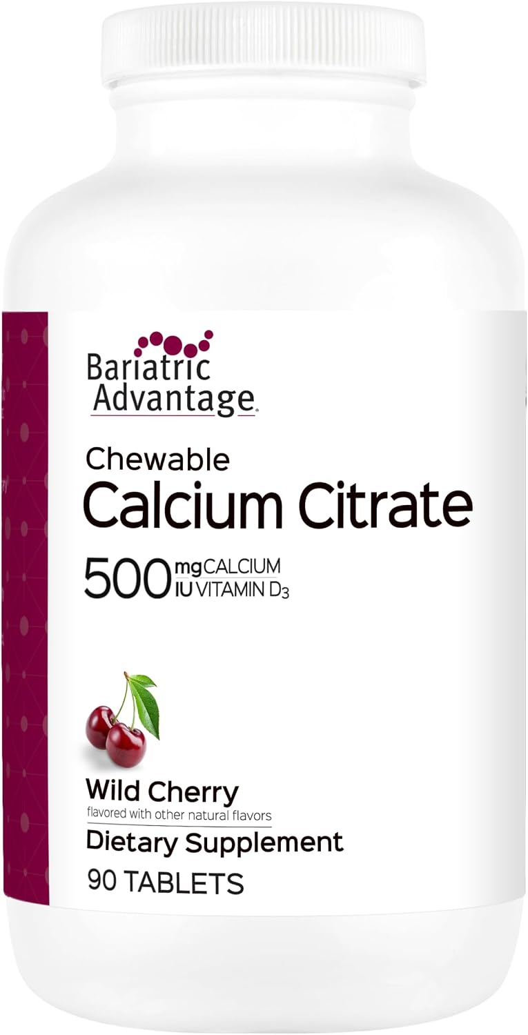 Bariatric Advantage Citrato de calcio masticable, cereza silvestre, 90 unidades 500 mg Calcium Citrate, for Bariatric Surgery Patients