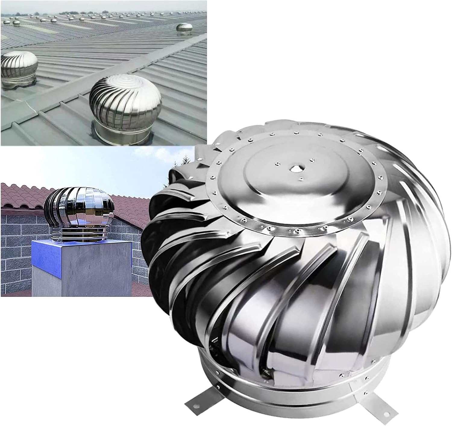 Ventiladores giratorios de techo, tapa de escape de acero inoxidable, ventilador de cúpula interna, turbinas de viento, ventilación, escape