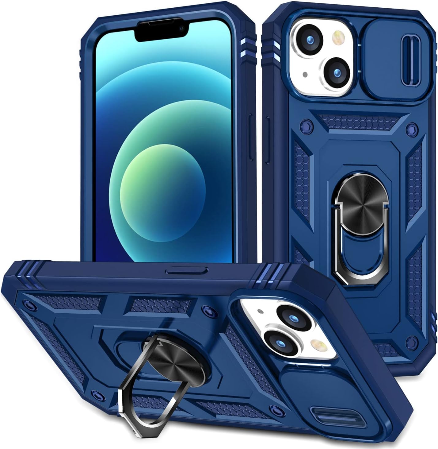 Fetrim Funda para iPhone 14, Funda de teléfono con soporte de anillo de rotación para Apple iPhone 14 - Negro