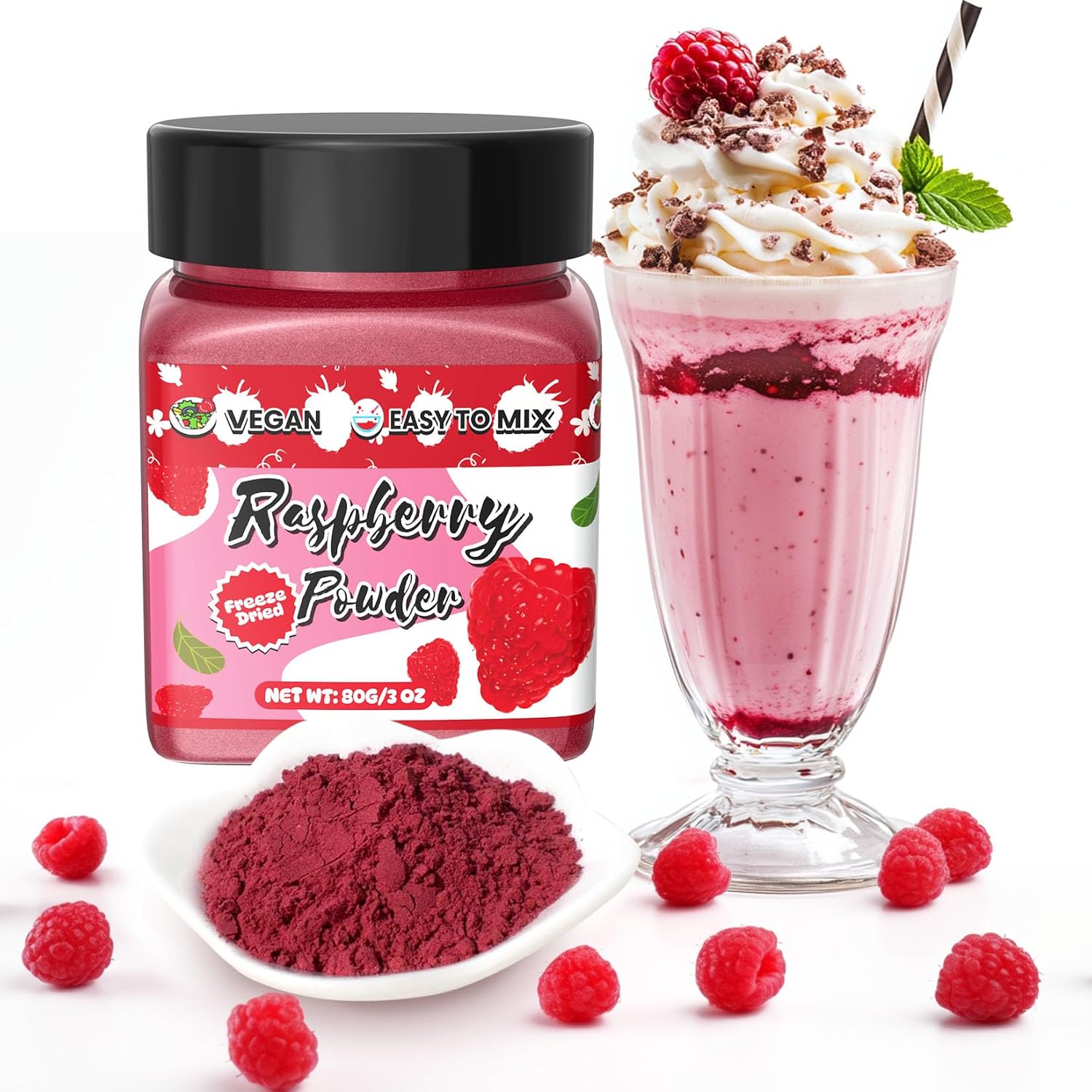 Polvo de frambuesa – Polvo de frambuesa liofilizado 100% natural, sin aditivos colorantes naturales para alimentos, ideal para hornear, batidos