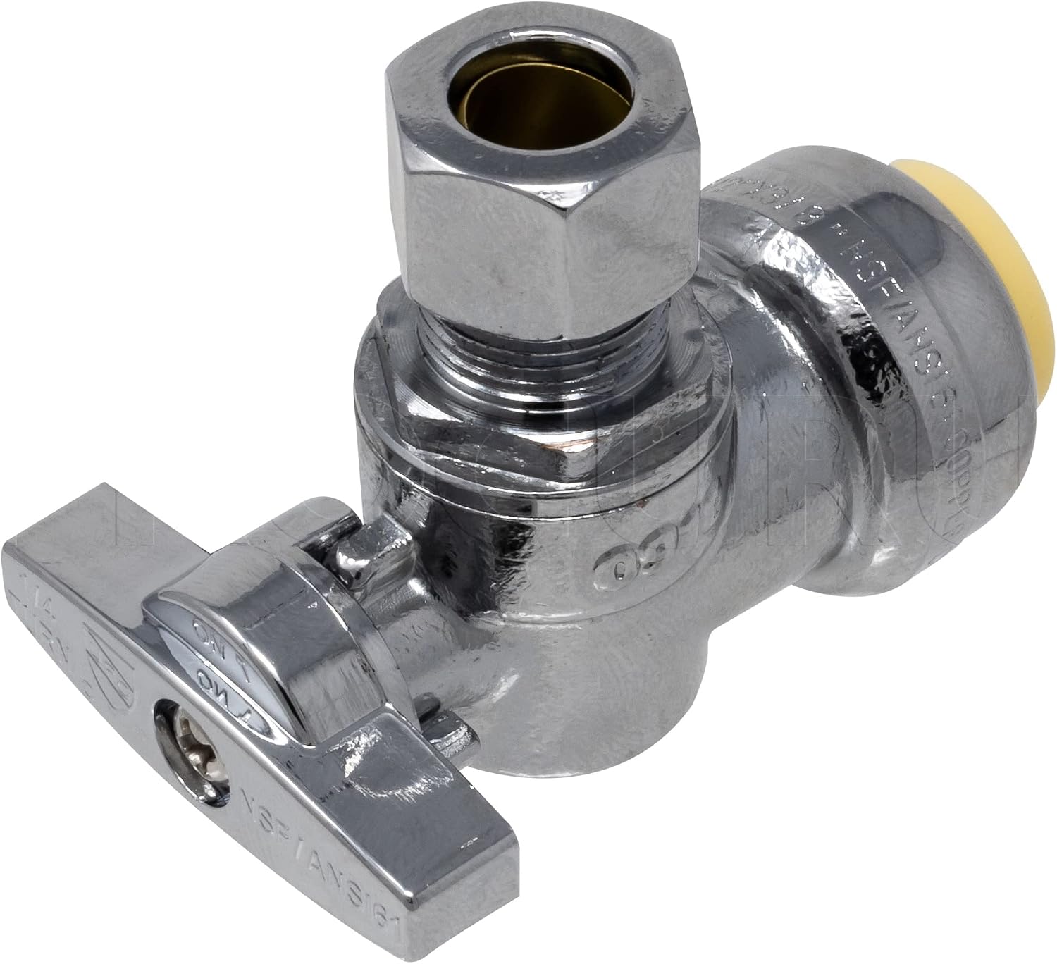 PROCURU Paquete de 1 válvula de parada angular PushFit de 1/2 pulgada nominal x 3/8 pulgadas de diámetro exterior Comp, válvula de cierre de latón