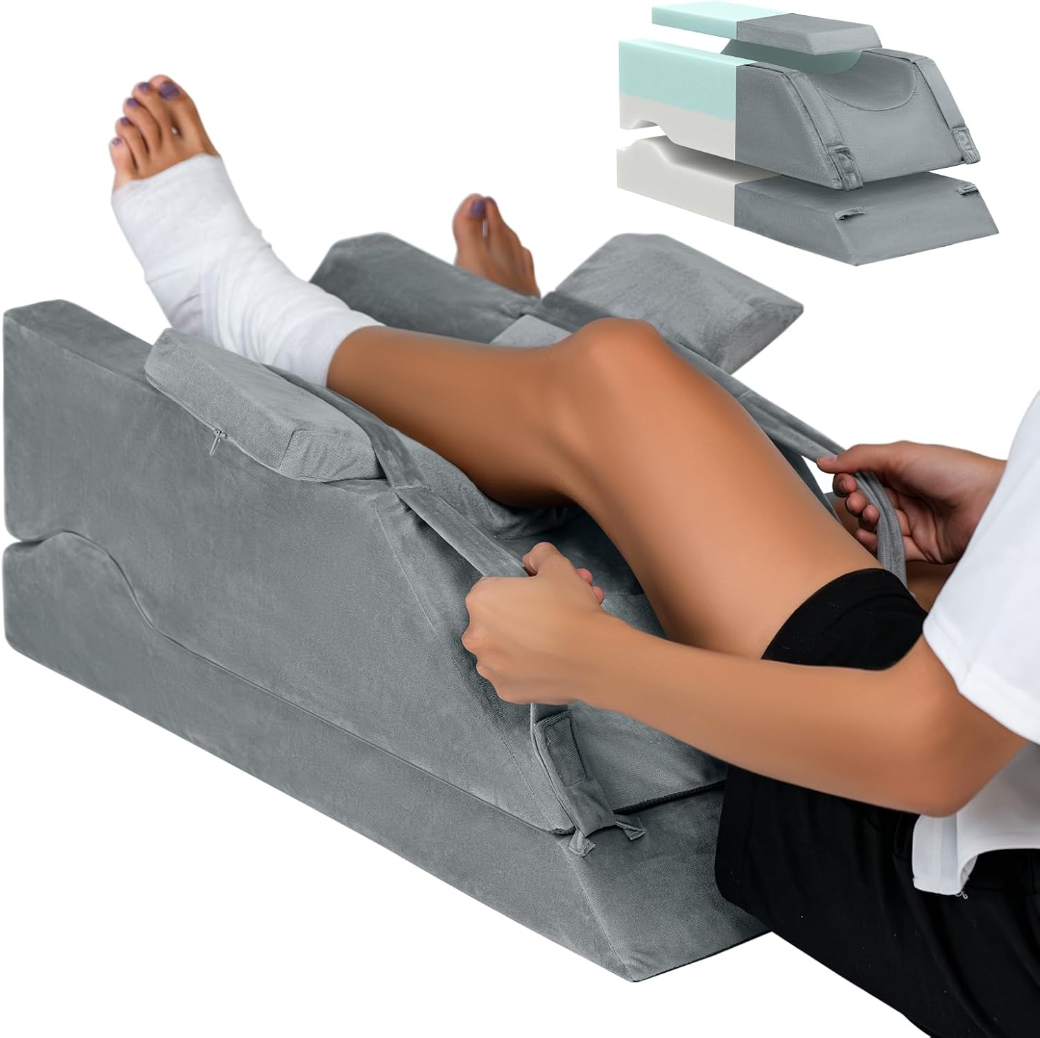LightEase Almohada ajustable para piernas, almohadas de elevación de piernas para después de la cirugía, soporte de espuma viscoelástica para