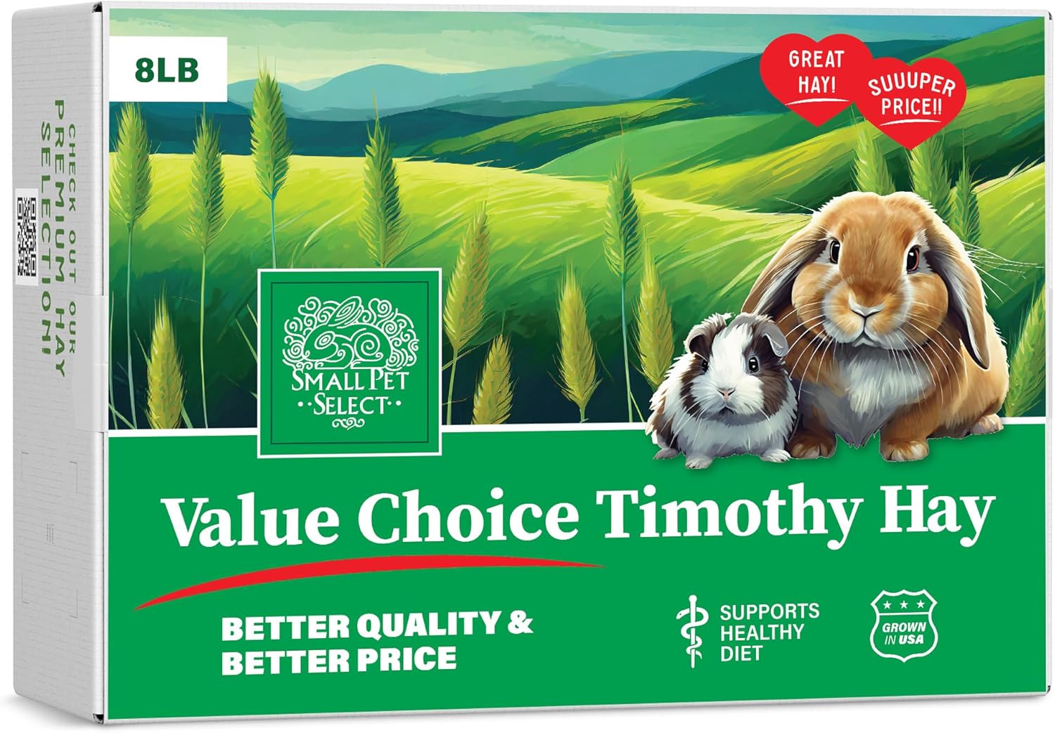 Small Pet Select Value Choice Timothy Hay, conejos y cobayas, 8 libras Premium Natural Hay, Grown in USA, High Fiber Forage, For Bunnies
