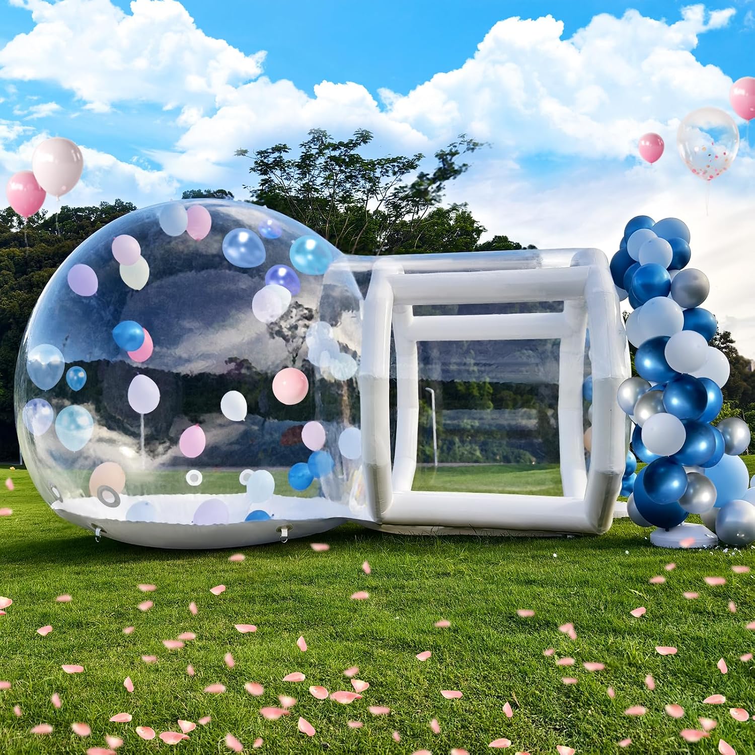 Casa de Burbujas Inflable Cúpula para Niños y Adultos, Casa de Burbujas de PVC Transparente con Túnel, Soplador de Aire, Bomba de Aire, Casa