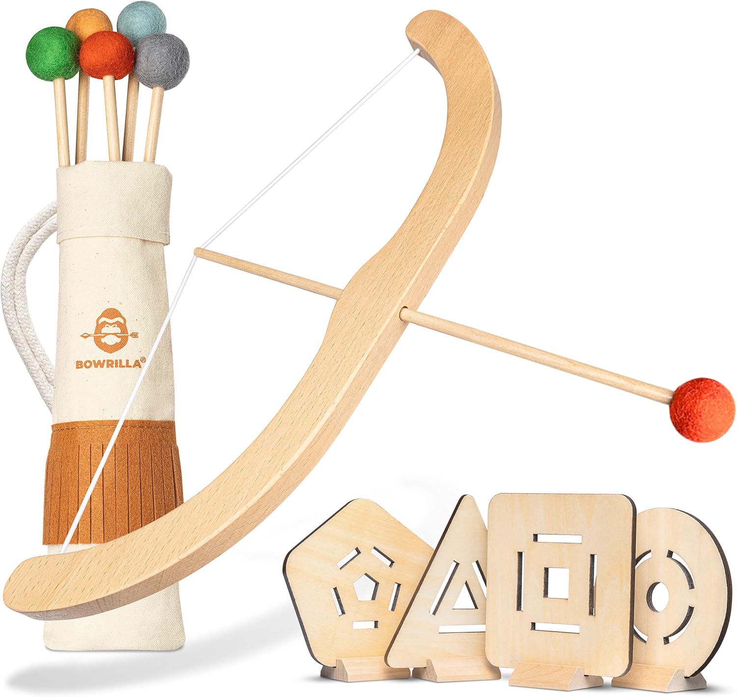 BOWRILLA® Conjunto de Arco y Flecha para Niños | Juguete de Tiro con Arco de Madera para Niños y Niñas de 3 a 7 Años, Arco y Flecha para Niños |