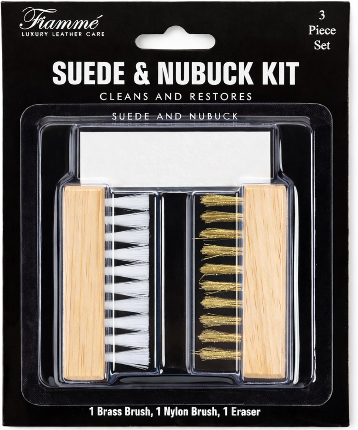 Fiamme - Kit de limpieza de gamuza y nobuck – Juego completo de cepillos de latón y nailon, borrador de gamuza para zapatos, chaquetas, botas, bolsos