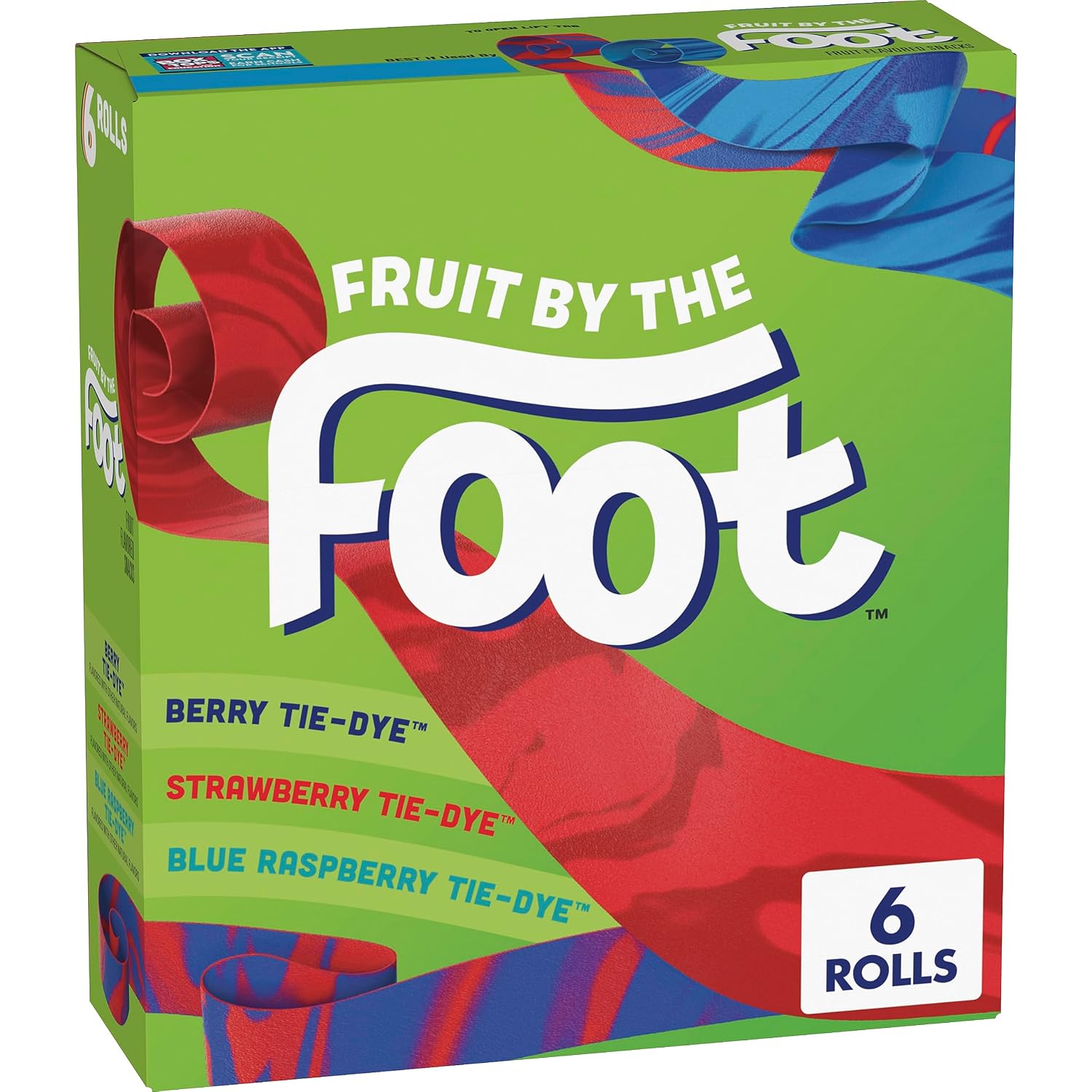 Fruit by the Foot - Aperitivos con sabor a fruta, paquete variado, 4.5 onzas, 6 unidades Sabores de bayas, frambuesa azul y fresa, sin sabores