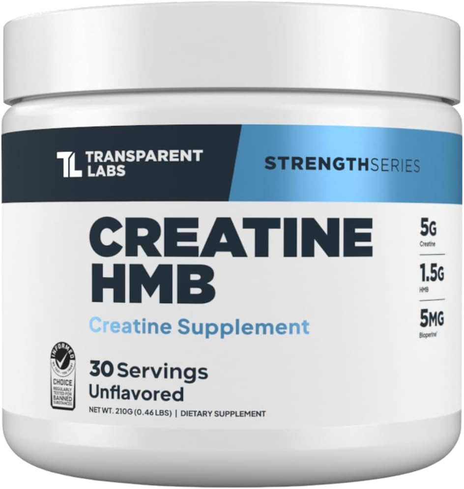 3. Transparent Labs Creatine HMB - Polvo de monohidrato de creatina con HMB para crecimiento muscular, mayor fuerza, mayor producción de energía