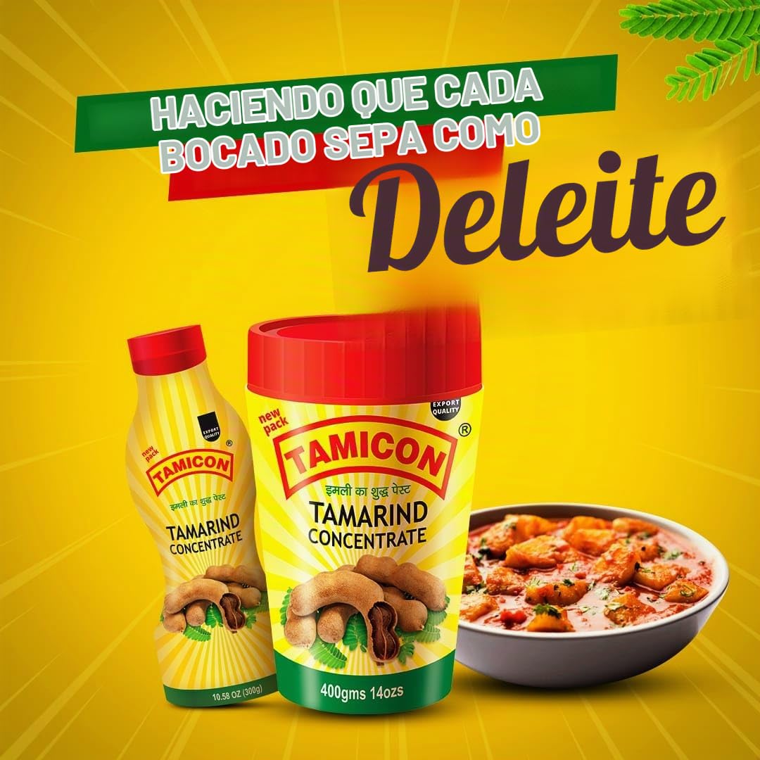 Tamicon Concentrado de tamarindo Chutney Imli picante y agrio Pasta estilo sur de la India Ideal para curries indios, salsas tailandesas