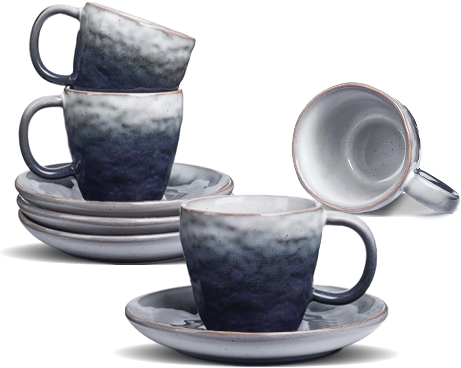 21. Juego de 4 tazas de café espresso de 3 onzas, mini taza de café espresso doble italiano, tazas vintage pequeñas de cerámica con platillo para café