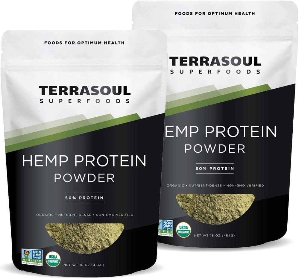 Terrasoul Superfoods Polvo de proteína de cáñamo orgánico (50% de proteína), 2 libras