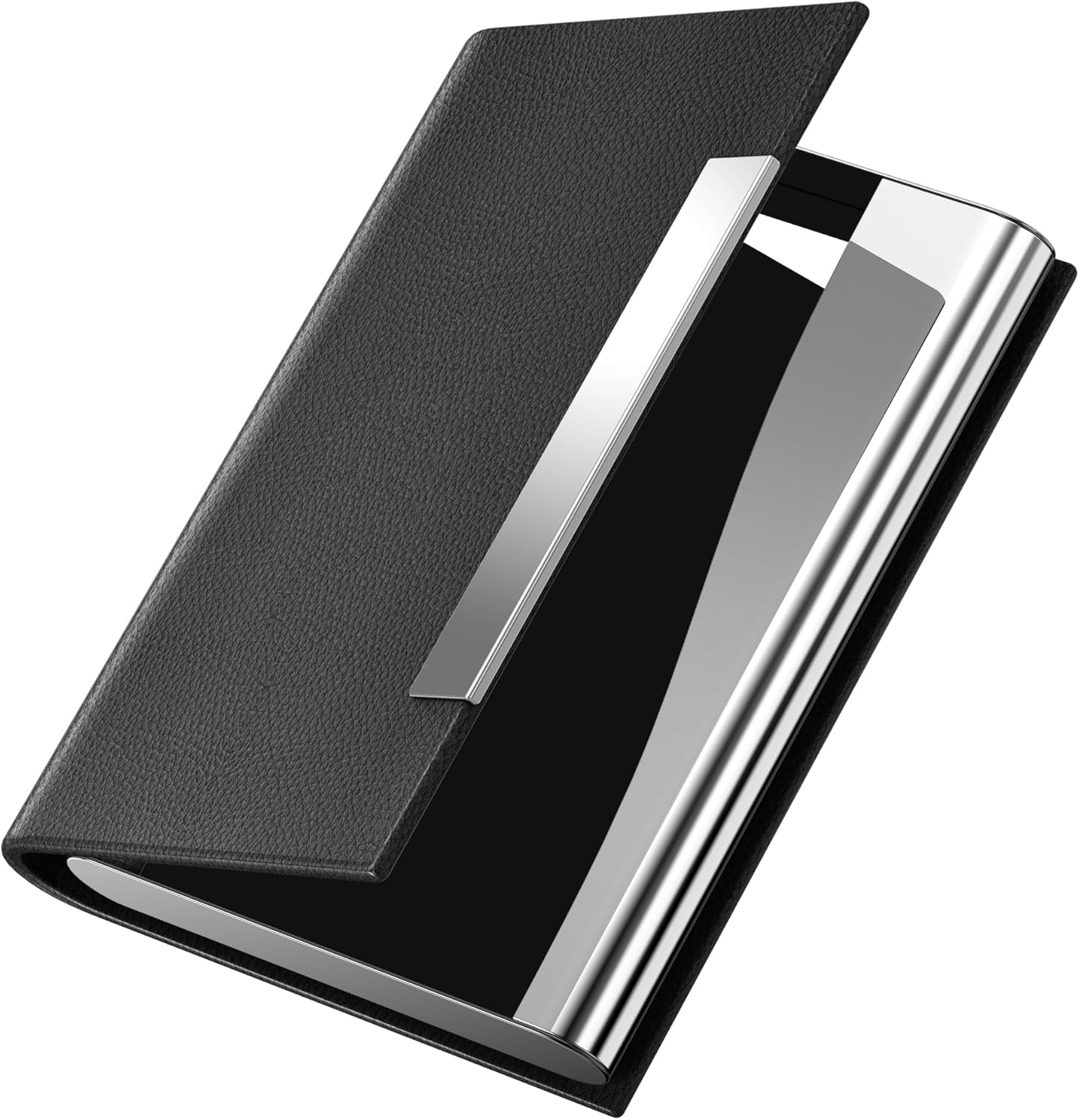 7. Padike - Tarjetero profesional de cuero PU y acero inoxidable multitarjeta para hombres y mujeres. Estuche para tarjetas de crédito, carné de Negro