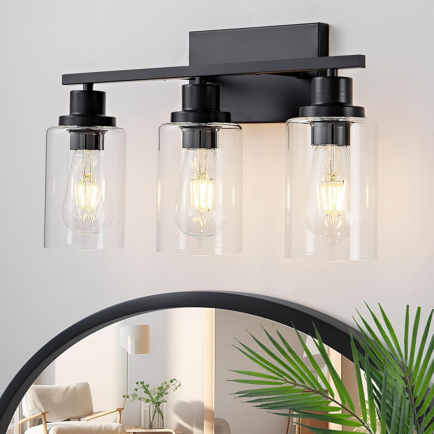 Lámparas de Baño de 3 Luces Negras para Vanidad Sobre Espejo Apliques de Pared de Iluminación Moderna de Casa de Campo Lámpara de Pared Industrial