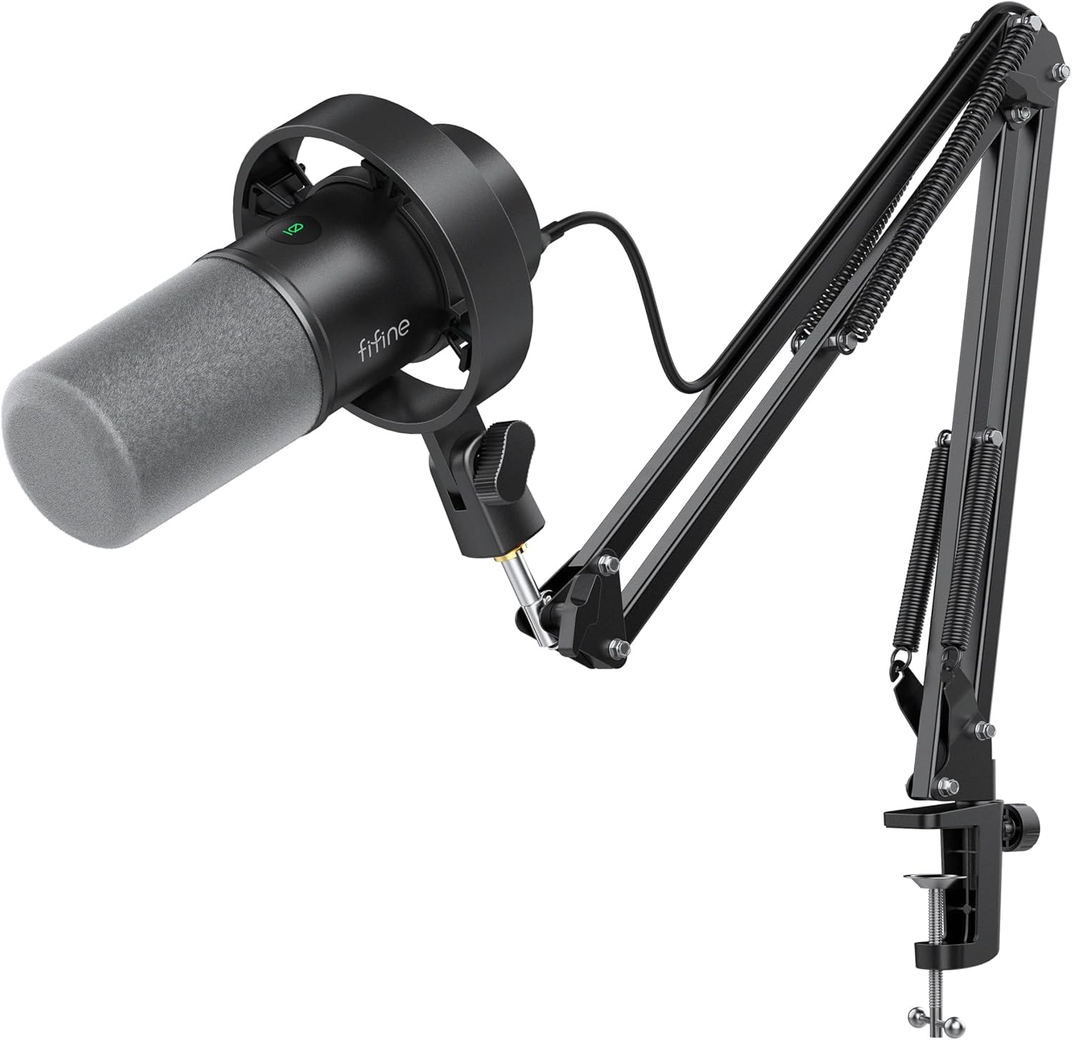 FIFINE - Kit de micrófono de podcast K688, micrófono dinámico USB/XLR con brazo articulado para PC/mezclador XLR, micrófono para juegos con botón