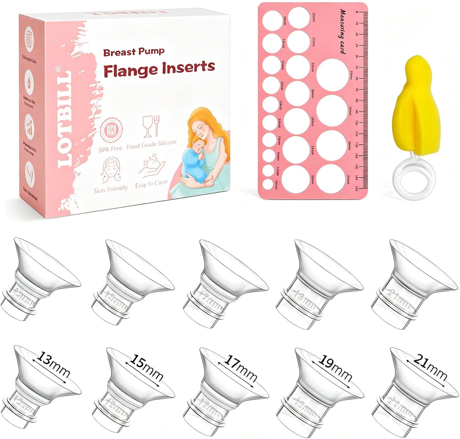 22. Inserto de brida de 13/15/17/19/0.827 in, 10 unidades compatibles con Momcozy S12 Pro/S9 Pro/S12/S9/Medela/Spectra, etc. Extractor de leche