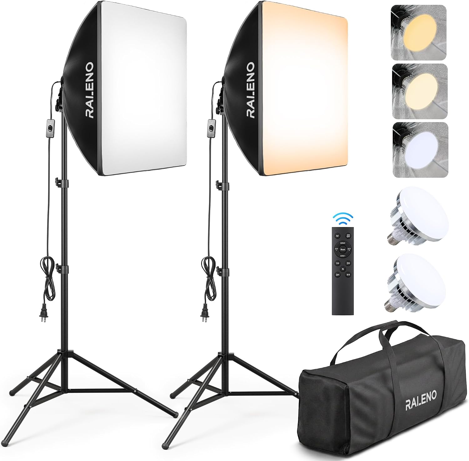 RALENO Softbox Kit de iluminación para fotografía, paquete de 2 luces