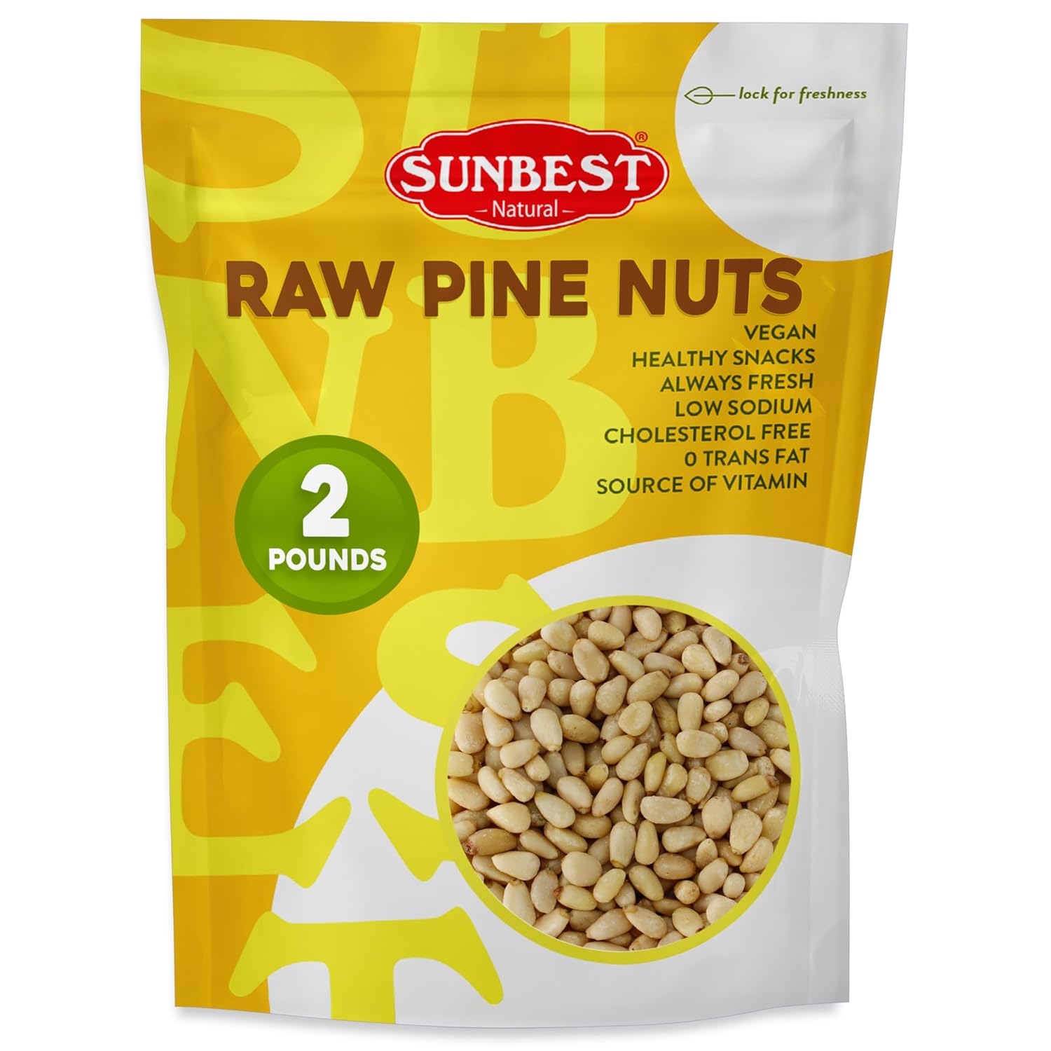 6. Sunbest Natural Nueces de pino crudas, 2 libras – Sin sal y sin tostar – Nueces de pino sin cáscara Pignoli para aperitivo, cobertura y horneado