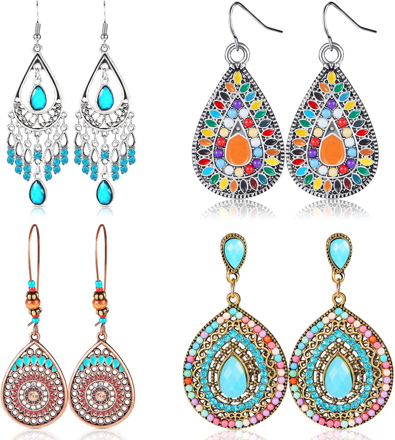 4 pares de aretes bohemios vintage, aretes colgantes, accesorios de joyería para mujer, Acrílico