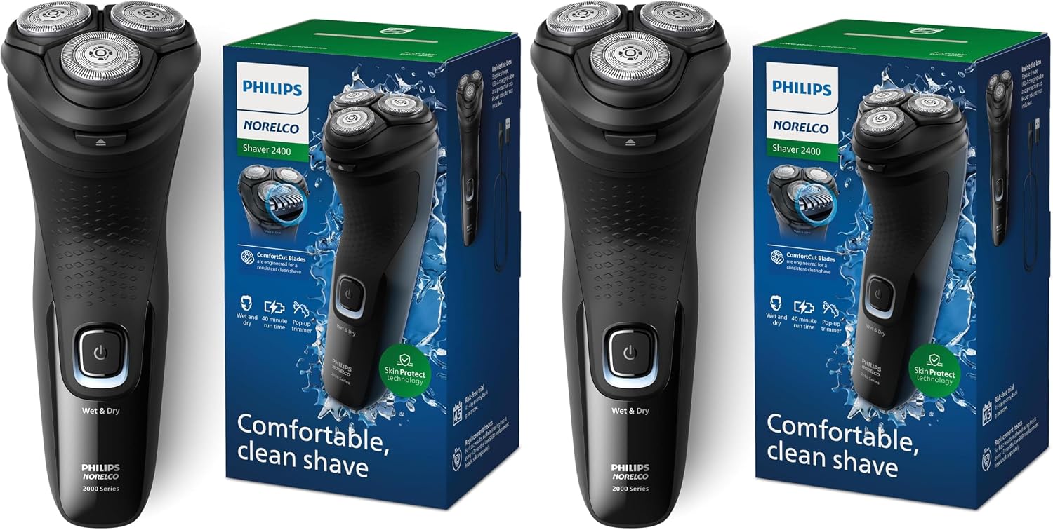 Philips Norelco Shaver 2400 Series, afeitadora eléctrica en seco y húmedo, recortadora emergente, tapa P, negro profundo, modelo X3001/90