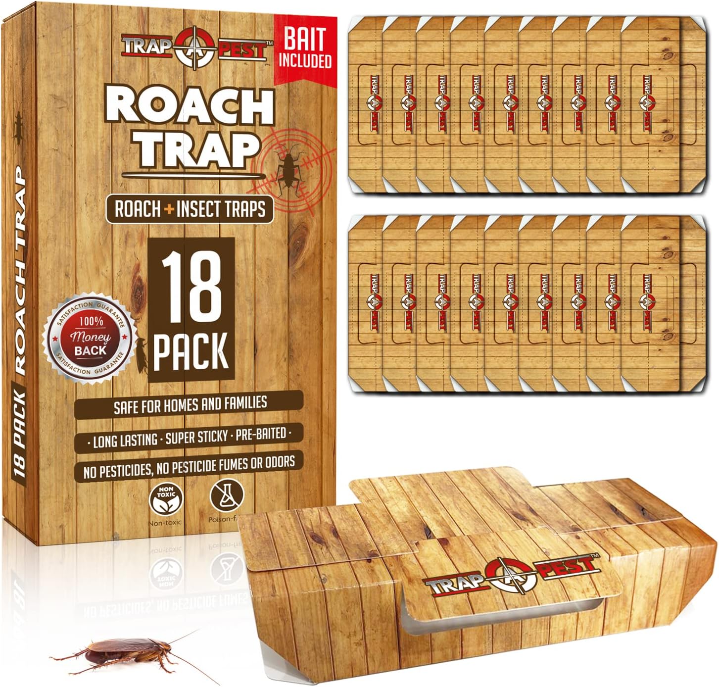 Trampas adhesivas para cucarachas de interior (paquete de 18) - Trampas de pegamento para cucarachas, trampas para insectos con cebo para cucarachas