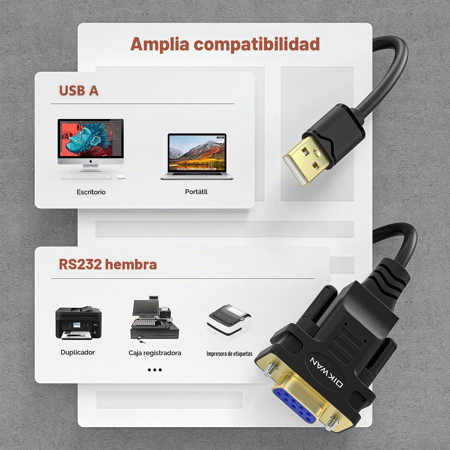 4. Adaptador USB a serie RS232 con chipset FTDI - Cable USB 2.0 a serie DB9 hembra para Windows y Mac (6 pies)
