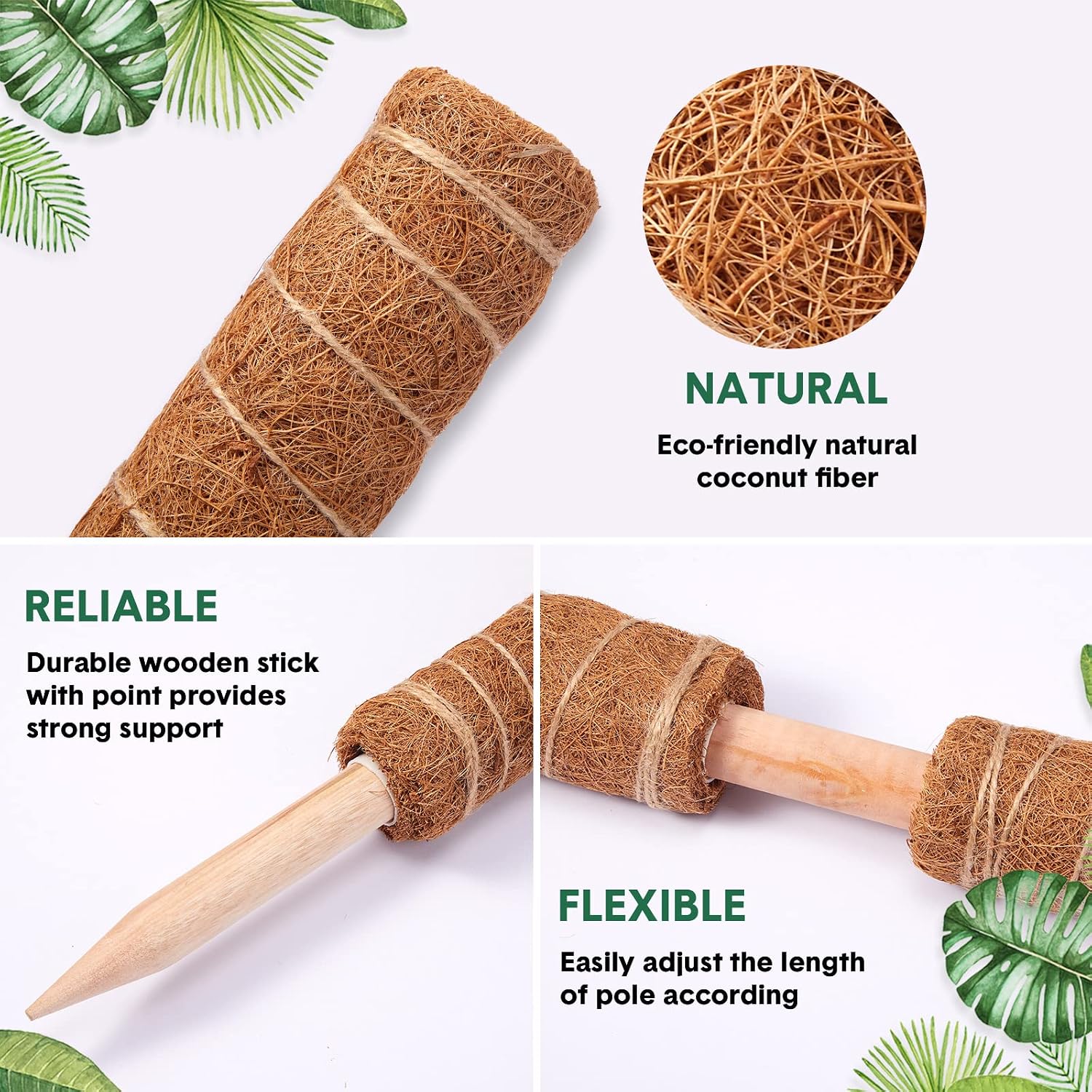 Paquete de 10 postes de musgo, poste de musgo de coco de 112 pulgadas para plantas Monstera, poste para plantas trepadoras de interior, plantas