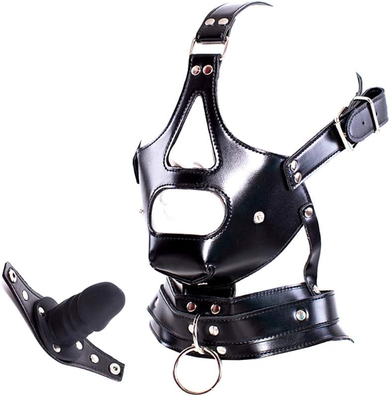 1. Sex Factory Bondage de cuero con consolador desmontable de silicona para la boca, arnés de cabeza ajustable BDSM Fetish Slave Restricciones