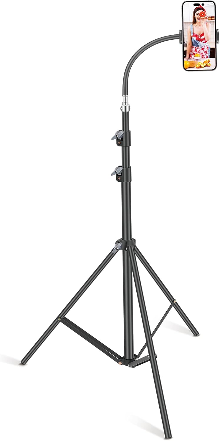 Soporte de trípode de suelo, trípode alto retráctil de cuello de cisne ajustable de 7.2 pies para iPhone 12 Pro Max, iPhone 11 Pro Max, iPhone Xs