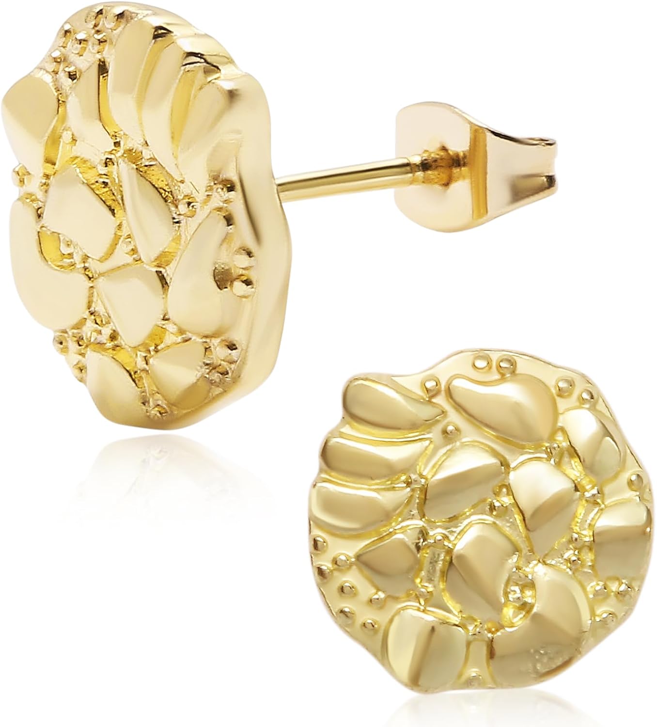 Aretes de pepita de oro para hombres y mujeres, chapados en oro de 18 quilates, con textura de pepita clásica, regalo de joyería unisex