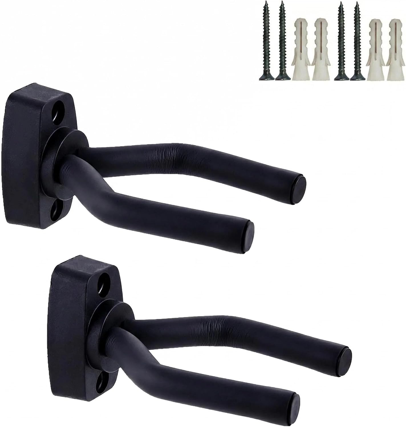 Soporte de pared para guitarra, paquete de 2 unidades, soporte de pared negro con tornillos, fácil de instalar, se adapta a todos los tamaños