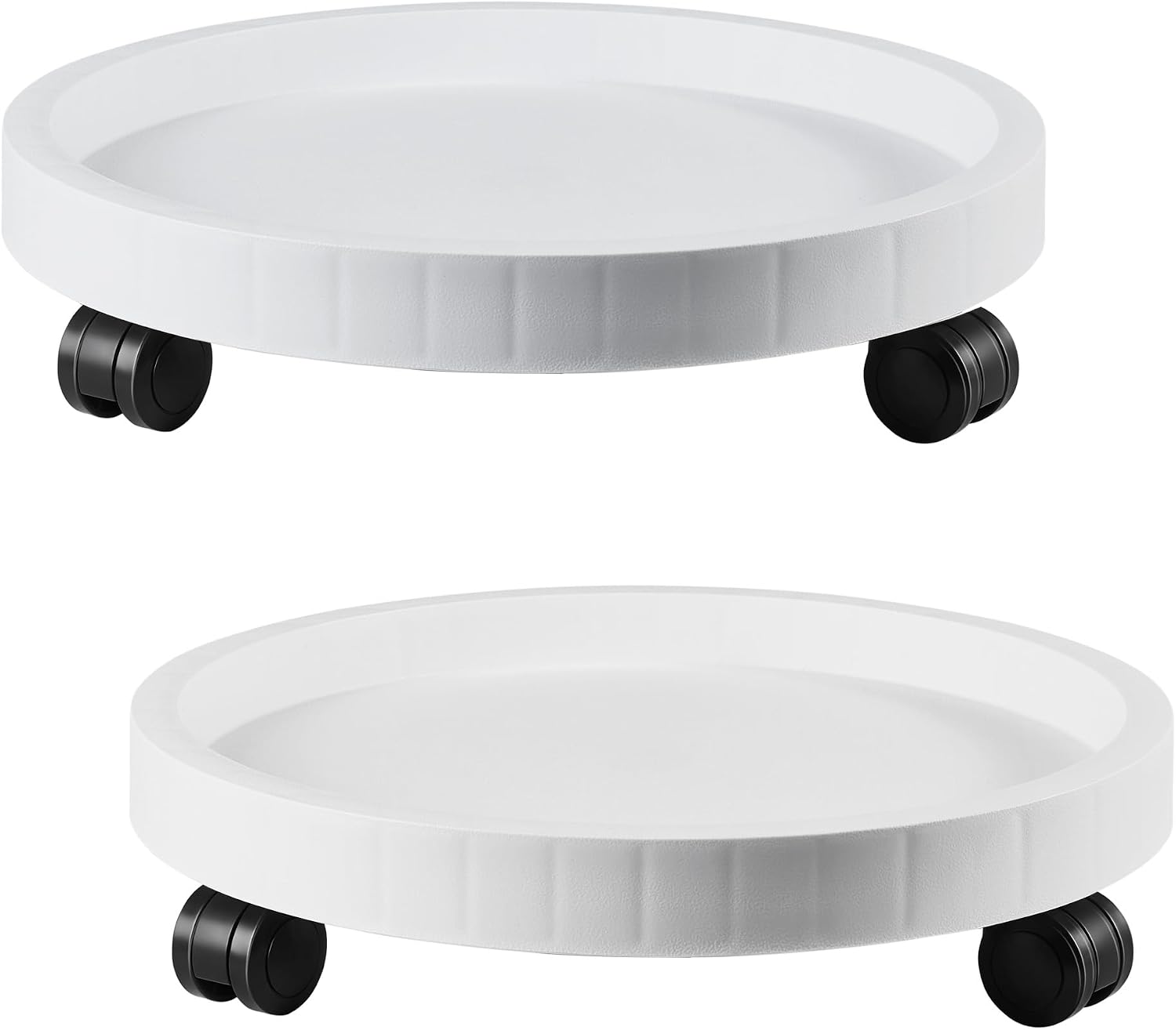 5. Paquete de 2 soportes rodantes tipo platillo de 9.8 pulgadas con ruedas, soporte con ruedas resistente para plantas en maceta, bandeja base redonda