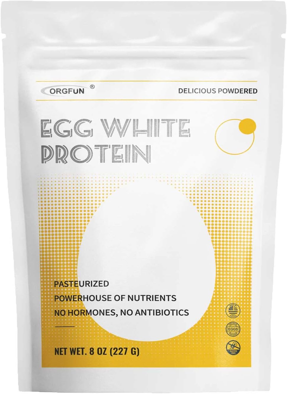 ORGFUN Polvo de Clara de Huevo 8 Oz, Polvo de Clara de Huevo Pasteurizado, Sin Gluten, Sin OGM, Hecho en EE.UU