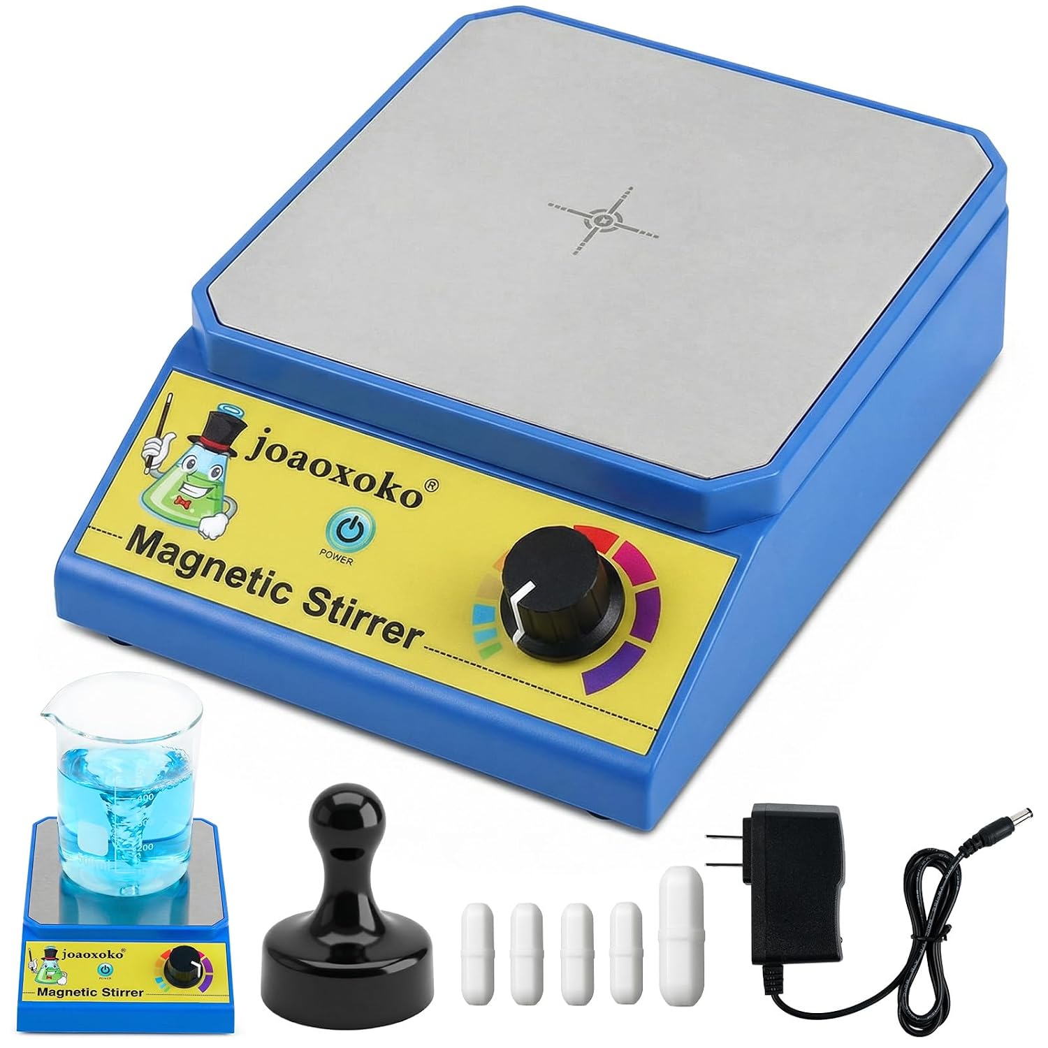 Agitador magnético con 4 barras de agitación, placa de agitación con recuperador de barra de agitación, capacidad máxima de 101.4 fl oz, sin