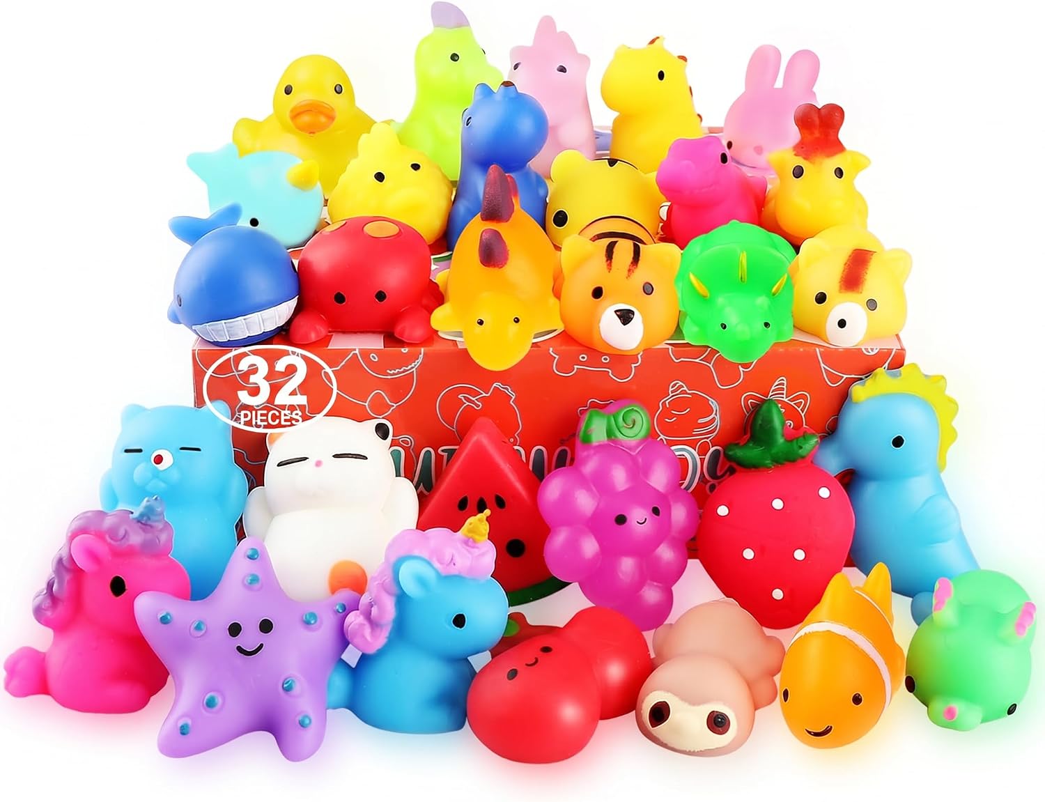 Nobasco Squishies, paquete de 32 juguetes esponjosos Mochi – Kawaii Cat Squishys Slow Rising Animals – Recuerdos de fiesta, bolsa de regalos