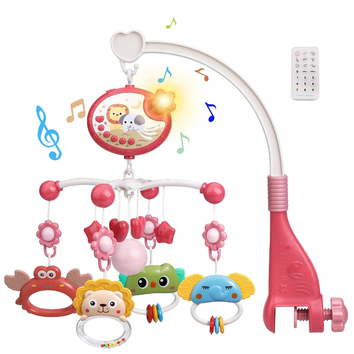 Mini Tudou Baby Mobile para cuna con 400 melodías y proyección de estrellas Rojo