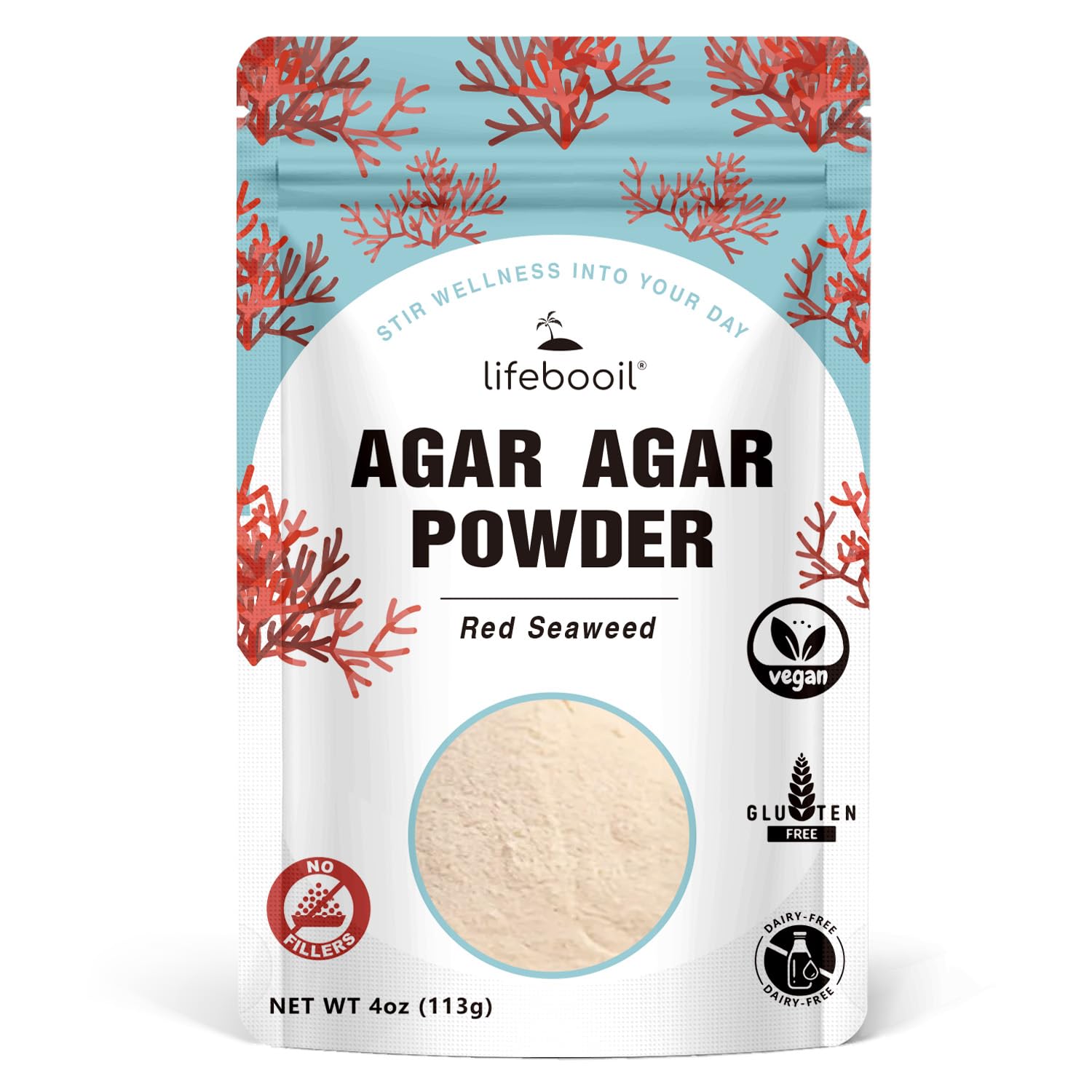 Lifebooil Agar Agar en polvo, sustituto de gelatina vegano, 4oz