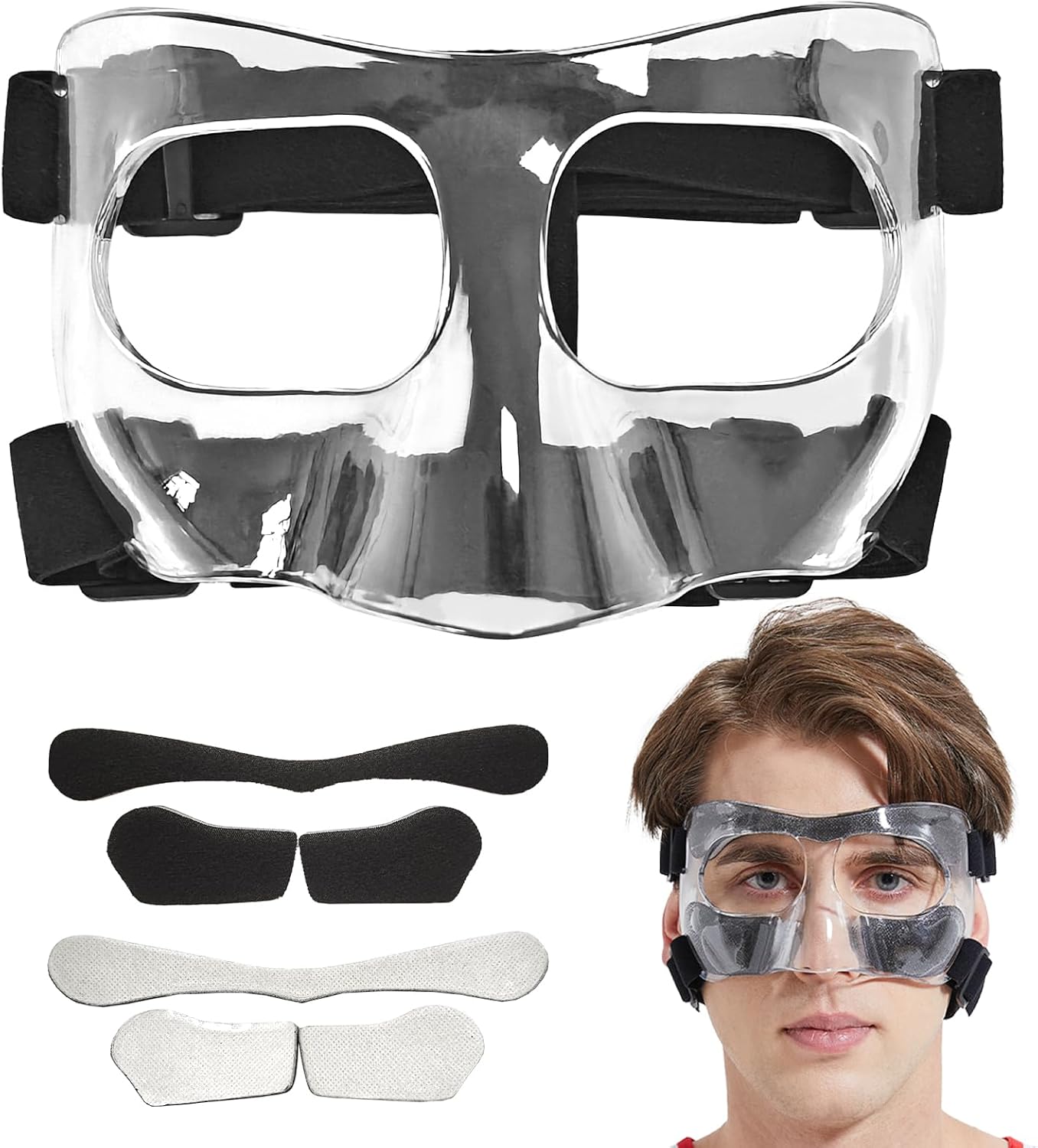 Protector de nariz para nariz rota, ajustable, cubrebocas con relleno, adecuado para adultos y adolescentes, baloncesto, fútbol y otros deportes