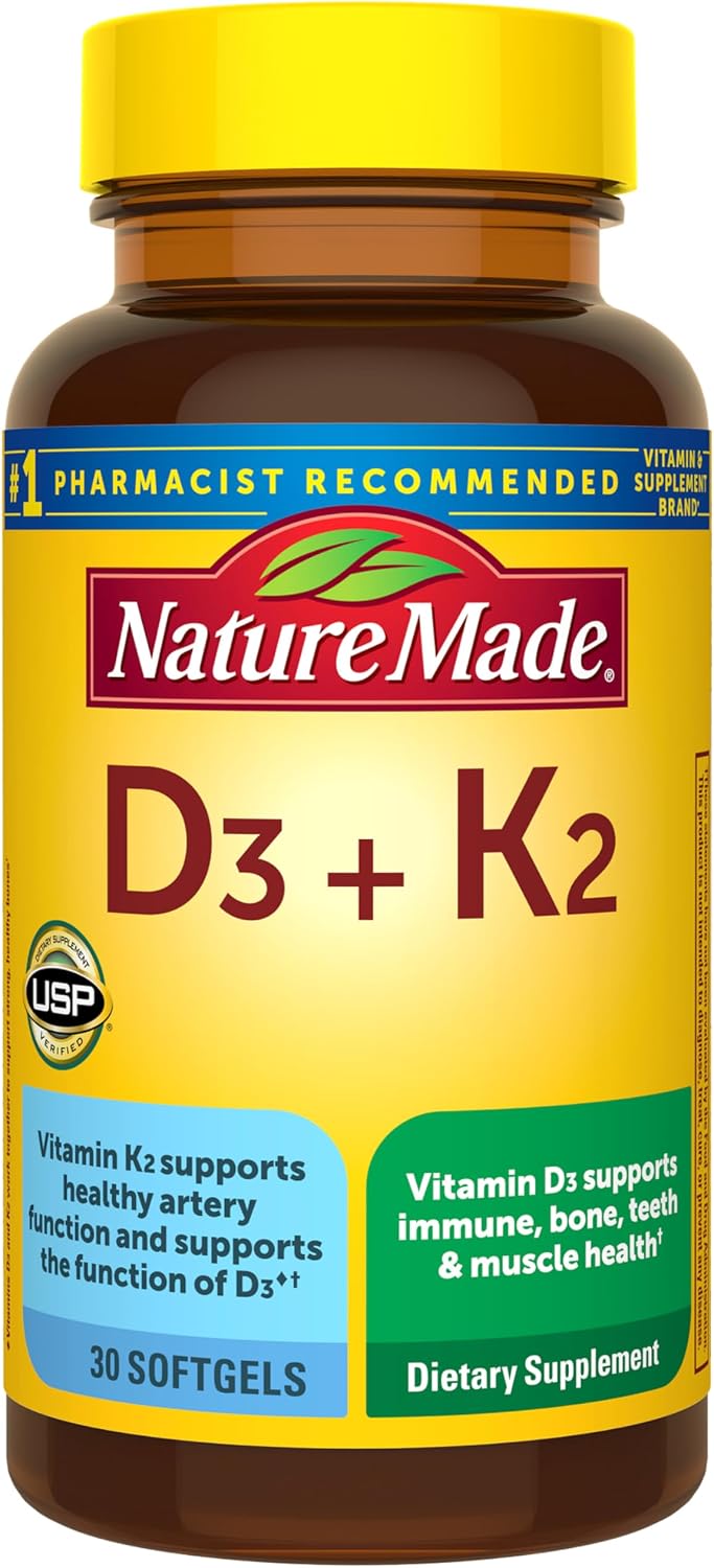 Nature Made Suplemento de vitamina D3 K2, 30 cápsulas blandas