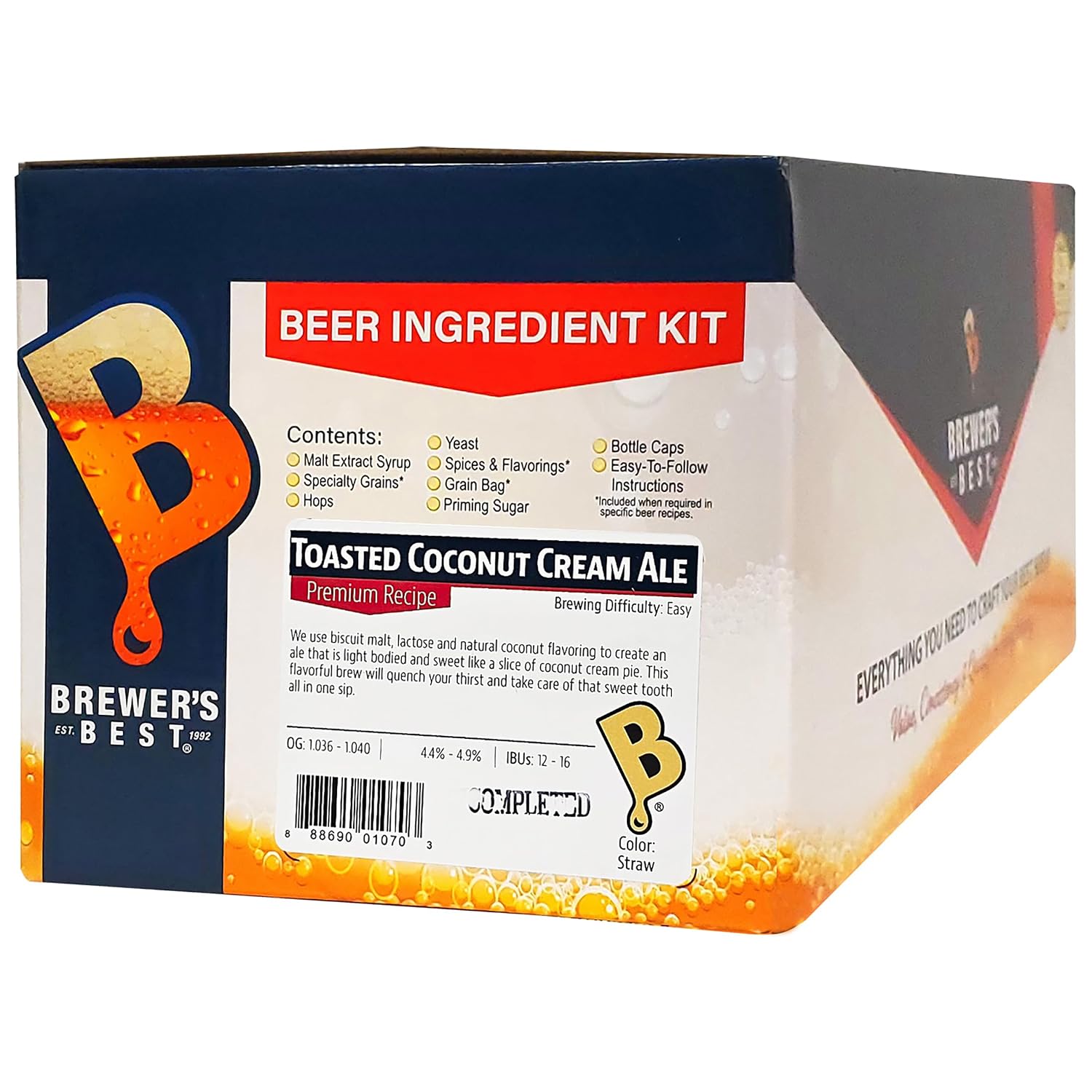 Brewer's Best Kit de ingredientes de cerveza casera -5 galones (crema de coco tostada Ale)
