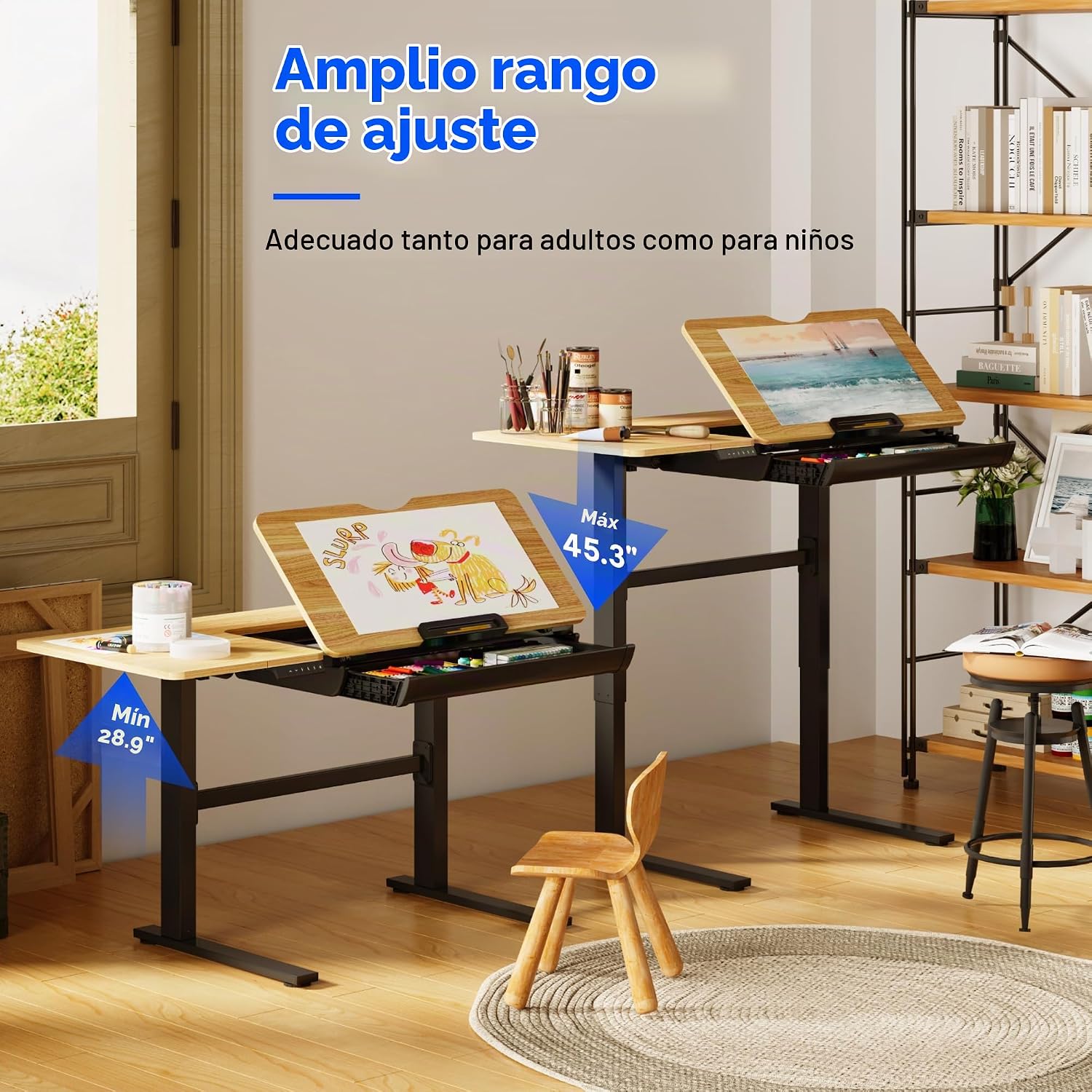 FLEXISPOT Mesa de dibujo eléctrica de altura ajustable de 47.2 x 23.6 pulgadas, escritorio de dibujo de pie con parte superior extensible, estación